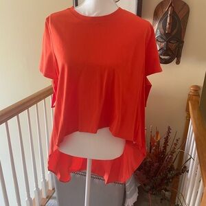 RIVIR-Vibrant Orange Short Sleeve T-shirt Top/ Hi low